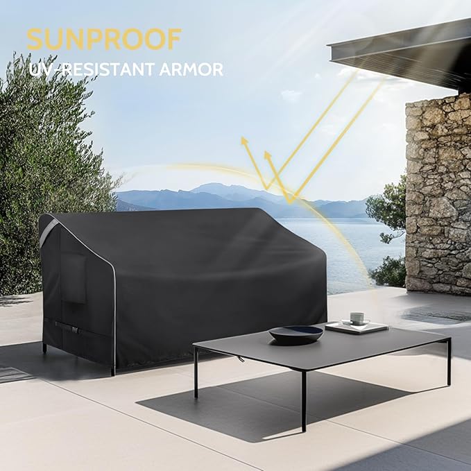 COSFLY Outdoor Patio Sofa Covers Waterproof, Heavy-Duty UV-Resistant Furniture Covers, Adjustable Fit with Buckle Straps, Fits 3-Seater Sofa up to 85"W x 37"D x 35"H ( Black)