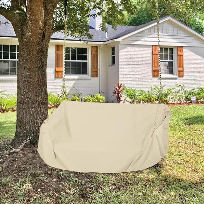 Porch Swing Cover 56 Inch Waterproof 600D Oxford Hanging Outdoor Swing Cover All Weather Protected Swing Covers for Outdoor Furniture (Beige, 56x28x(32-24) Inch)
