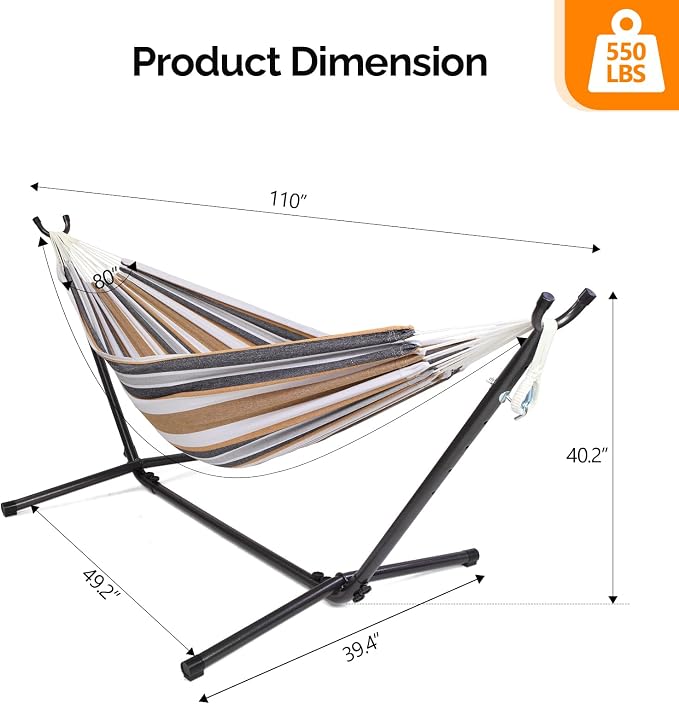 ONCLOUD 550 LB Capacity Double Hammock with Stand – Portable Bag Included (Desert Stripe)