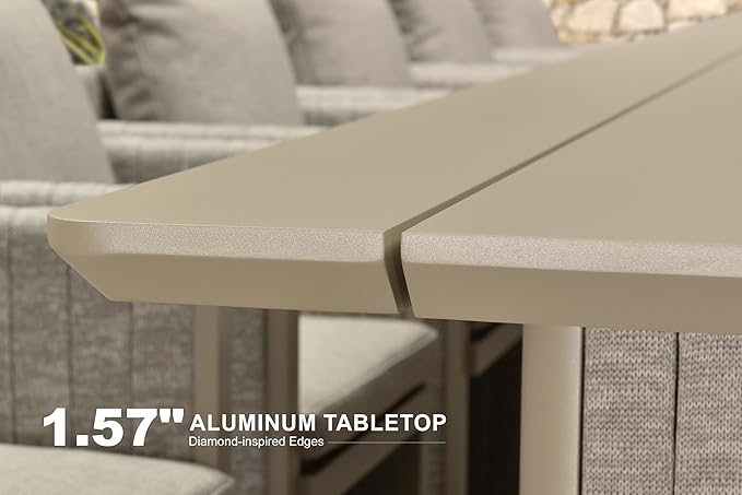 PURPLE LEAF Outdoor Dining Set for 12 with Chairs and Table 13 Pieces Modern Extra Large Weather-Resistant Furniture Olefin Fabric Ideal for Family Dinners for Lawn Deck Backyard Beige