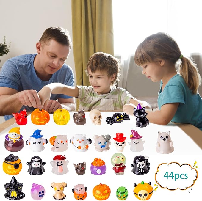44P Mini Halloween Figurines Tiny Figures Resin Miniature Little Small Figurines Bulk for Micro Fairy Garden Landscape Accessories Hide Crafts Decor