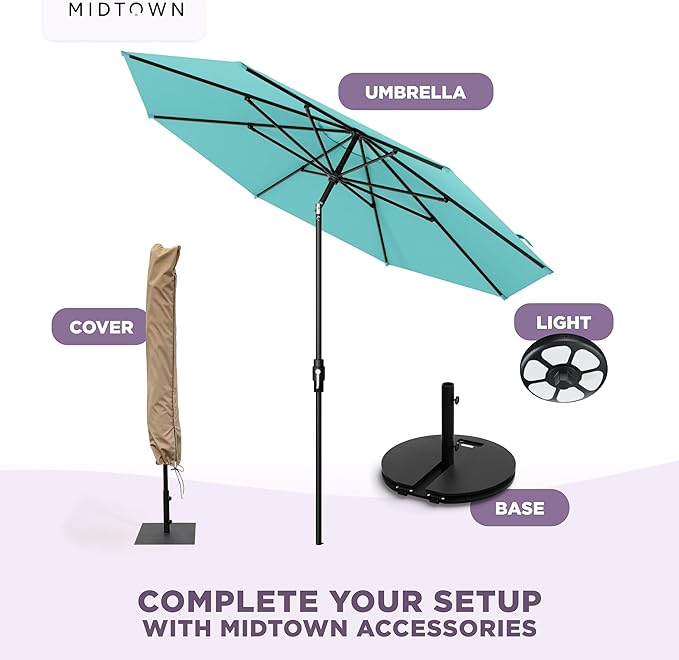 Midtown Umbrellas – The Swilt 9 Ft Patio Umbrella with 360° Swivel & Tilt Mechanism, Sunbrella Fabric & 8 Fiberglass Ribs – Outdoor Umbrella for Deck, Pool & Cafes – Aruba Canopy, Black Pole
