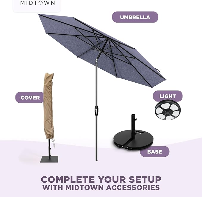 Midtown Umbrellas – The Swilt 8 Ft Patio Umbrellas with 360° Swivel & Tilt Mechanism, Fiberglass Ribs & Terylast Polyester Fabric for Backyard, Deck, Pool & Cafes - Textured Purple Canopy, Black Pole