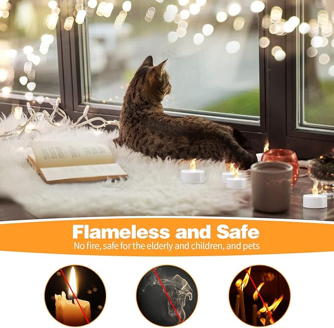 KOABY 200 Pack Warm White LED Tea Lights, Last 100H+, Flickering Flameless Battery Operated Tea Lights for Decor
