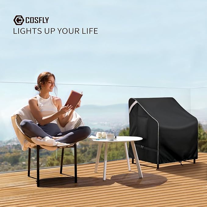 COSFLY Outdoor Patio Chair Covers Waterproof, Heavy-Duty UV-Resistant Furniture Covers, Adjustable Fit with Buckle Straps, Fits Chairs up to 32" W x 37" D x 36" H (2-Pack, Black)