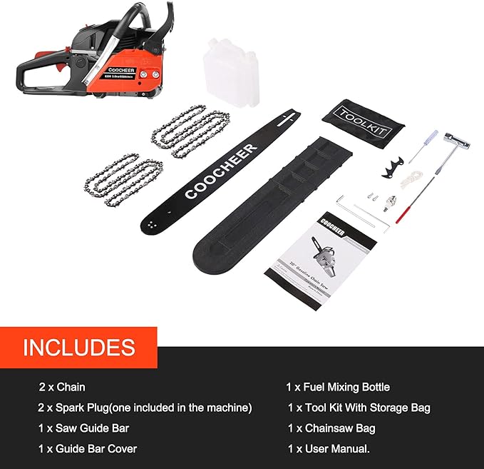 Gas Chain Saw 62CC Chainsaw 20 Inch 2-Cycle Gas Powered Chain Saws 3.5 HP Power Chain Saw Cordless Gasoline Powered Chainsaw with 2 Chains for Tree Wood Cutting