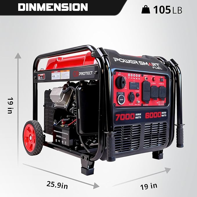 PowerSmart 7000-Watt Open Frame Inverter Generator, 120V/240V Dual Voltage, Clean Power for Sensitive Electronics, Electric Start Portable Generator for Home Backup & RV Camping - Gas Powered