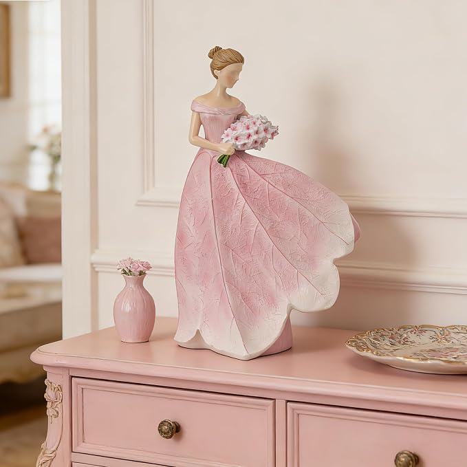 Guichifun Fairy Statue Collection Home Decoration - Pink Leaf Angel Girls Resin Home Garden Patio Living Room Decor Memorial Gift for Mom 7.5 x 4.5 x 11.5 Inch