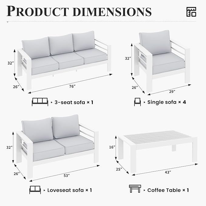 Aluminum Patio Furniture Set, 10 Piece Metal Outdoor Furniture Sets, Patio Set with Waterproof Covers for Backyard Garden(White)