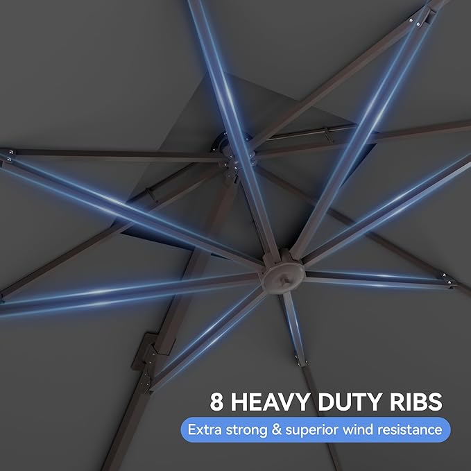 10x10FT Cantilever Outdoor Patio Umbrellas,Double Top Large Square Umbrella Heavy Duty 360°Rotation Offset Outdoor Sun Shade Umbrella for Garden Deck Pool Backyard Patio, Grey