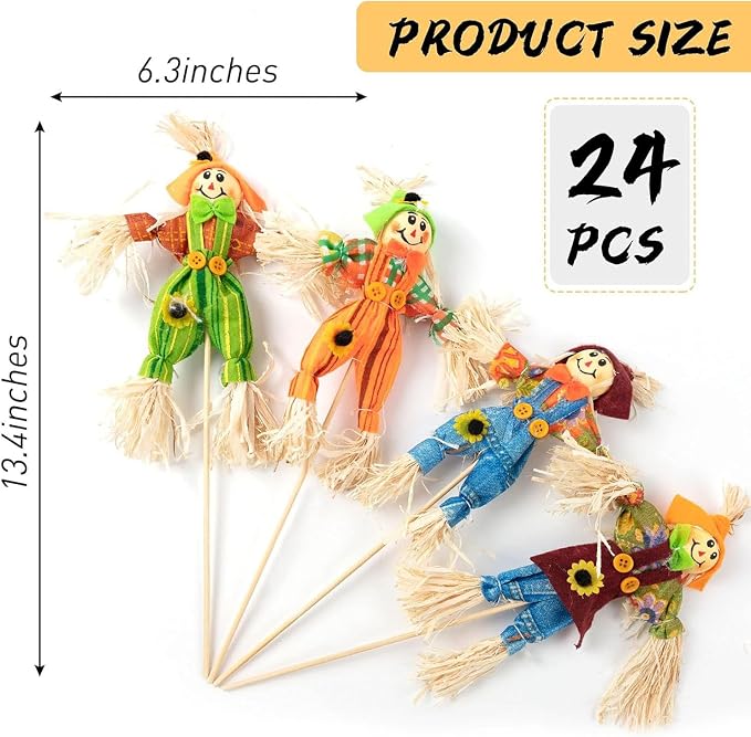 24 PCS Halloween Scarecrow Decorations, Scarecrows Fall Decor | Outdoor, Fall Harvest, Standing Scarecrow, for Garden, Home, School, Yard, Porch, Thanksgiving Decor 