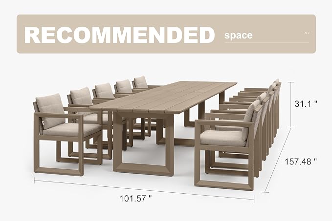 PURPLE LEAF 11-piece Outdoor Dining Set Aluminum Oversize Patio Furniture Table and Chairs Set with All Weather Thick Cushion Rectangular Patio Dining Sets for Large Backyard Garden Poolside, Khaki