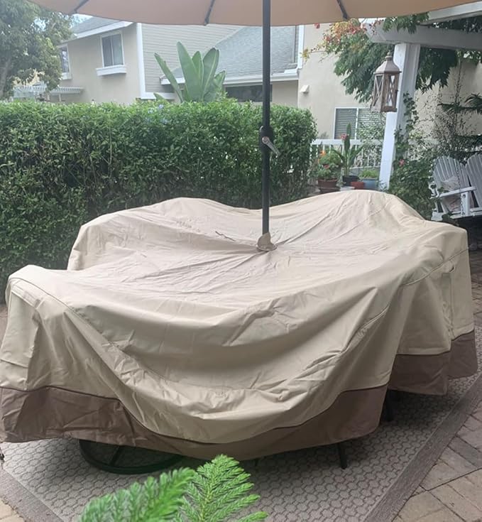 Patio Table Chair Set Cover with Umbrella Hole Water-Resistant Outdoor Furniture Cover Rectangular / Oval Veranda Garden Table Covers (88x59x23in)