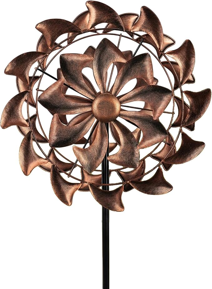 Wind Spinners Outdoor Garden Decor - W13xH63 Copper Metal Yard Art Wind Sculptures & Spinners, Vintage Kinetic Windmill for Yard Patio Lawn Decor, Retro Gardening Gifts for Women