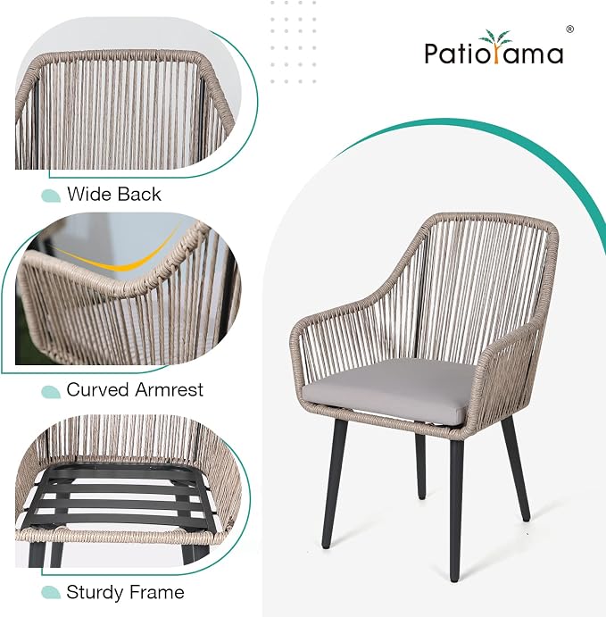 Patiorama 7-Piece Outdoor Dining Set, Patio Wicker Dining Table Chair Set with 55"-71" Acacia Wood Expandable Table & Twisted Rattan Rope Chairs, All-Weather Dining Furniture Set for Yard Garden, Tan