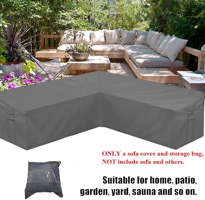 Patio Furniture Sectional Couch Sofa Cover Skyour Gray Weatherproof Heavy Duty 420D Oxford Outdoor V Shaped Sectional Garden Rattan Corner Sofa Furniture Protector Covers (V-Shape: 106x106in)