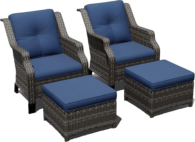Outdoor Patio Furniture Set, 4 Piece Wicker Patio Furniture with Thick Cushions, Curved Armrest, Deep Seating, Rattan Outdoor Chairs for Porch, Deck, Balcony