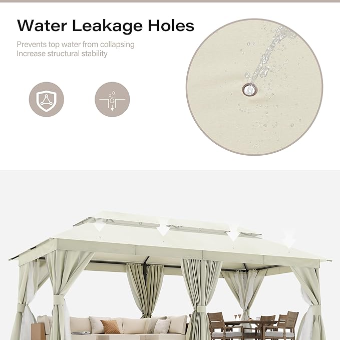 LAUSAINT HOME Patio Gazebo 10'x20', Outdoor Heavy Duty Party Tent Shelter with Double Roofs, Mosquito Nettings and Privacy Screens for Backyard, Garden, Lawn, Cream White