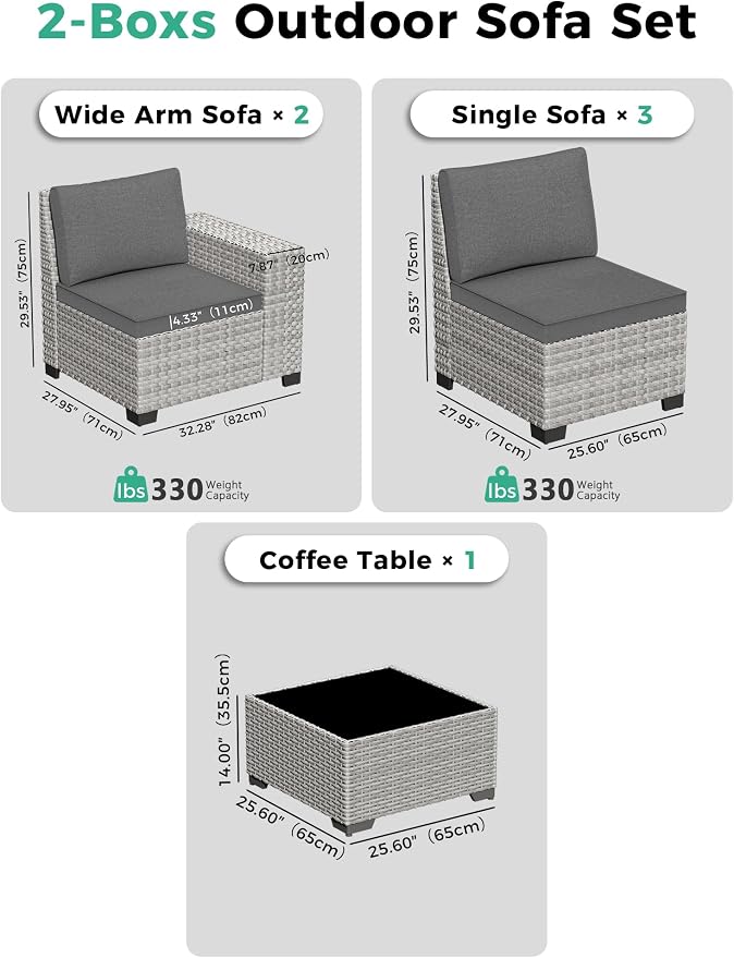 6 Piece Outdoor Sectional Sofas, 5-Seats Wicker Patio Furniture Set with 4" Thickened Cushions & Coffee Table, All-Weather PE Rattan for Garden, Backyard, Patio, Charcoal Gray