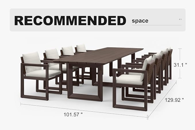 PURPLE LEAF 9-piece Outdoor Dining Set Aluminum Luxury Patio Furniture Table and Chairs Set with All Weather Thick Cushion Rectangular Patio Dining Sets for Large Backyard Garden Poolside, Bronze