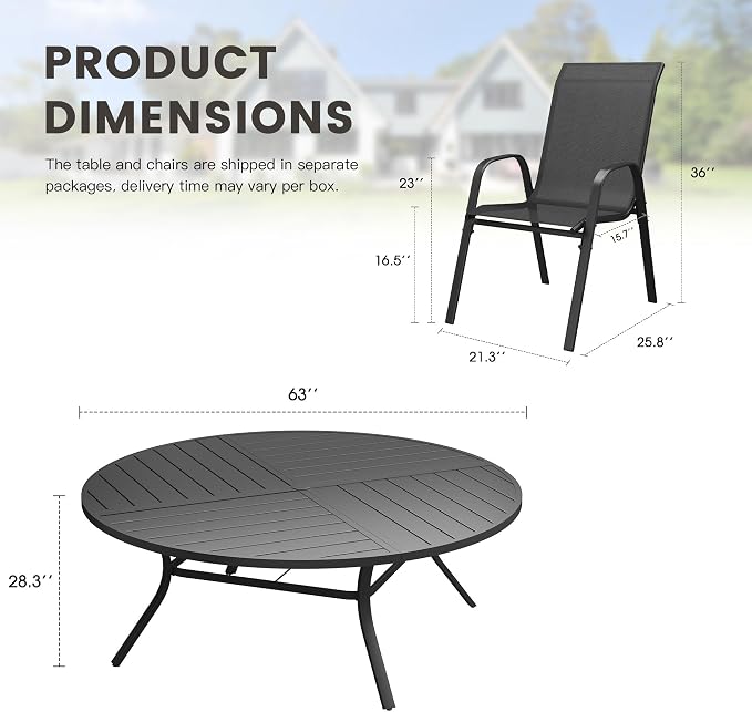 11 Pieces Outdoor Dining Set, 63.1" Spliced Patio Table with Umbrella Hole & Stackable Outdoor Dining Chairs, Patio Furniture Set for Deck Garden Porch, Black Chairs & Black Table