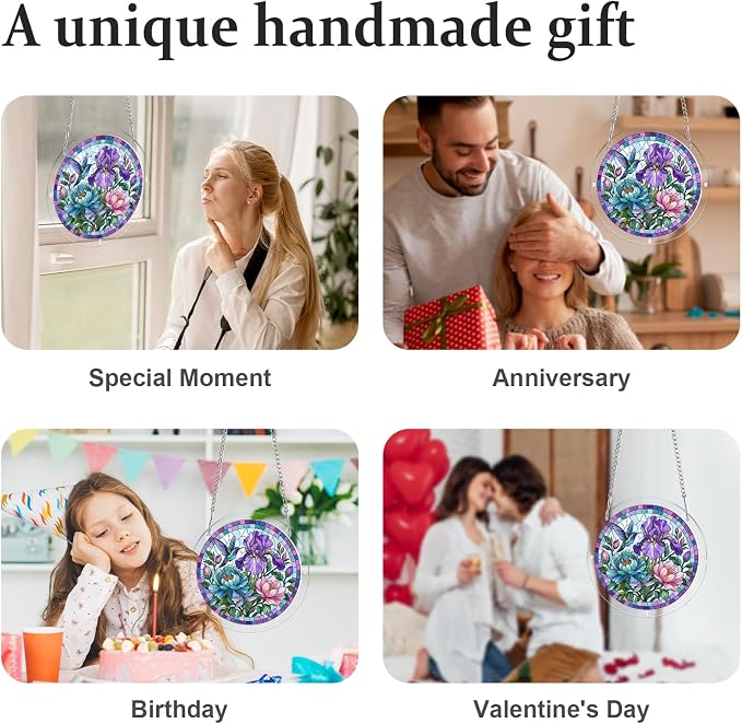 Acrylic Puzzle Suncatcher, Sun Catchers Puzzle for Window Hanging | 8.9 Inch Iris Floral DIY Suncatcher Puzzle for Adults, Ideal Gifts for Women, Men, Wife, Mom, Home & Garden Decor