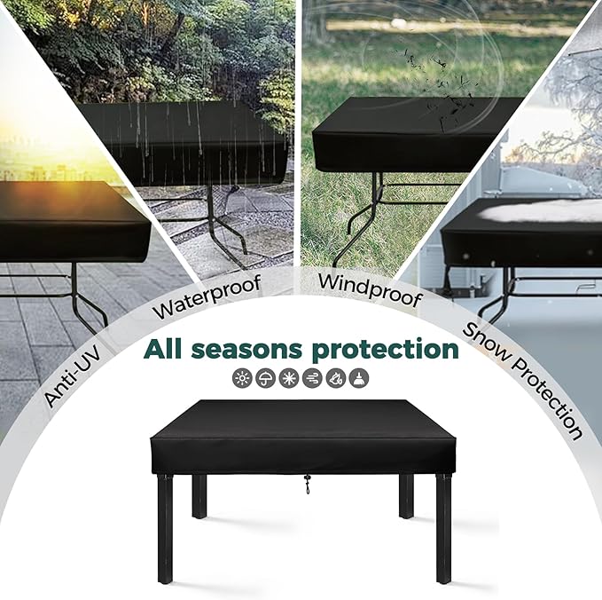 SUNICO Outdoor Table Cover rectangular (85" L x 40" W x 6" H), Patio Table Cover rectangle for Patio Table & Dining Table & Picnic Table.Windproof, Waterproof, Stain-Resistant, Durable Table Cover