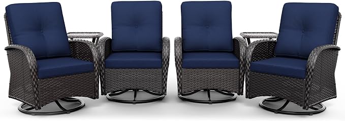 Joyside Wicker Patio Furniture Set, 6 Piece Outdoor Furniture Set with Thickened Cushions, High Back, Deep Seating, Wide Armrest, Outdoor Swivel Rocker Chairs for Porch, Deck