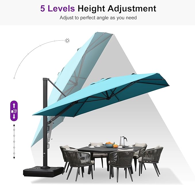 PURPLE LEAF 10' X 13' Rectangle Patio Umbrella with Base Large Windproof Offset Hanging Outdoor Umbrella Cantilever Umbrella Outdoor Patio Turquiose