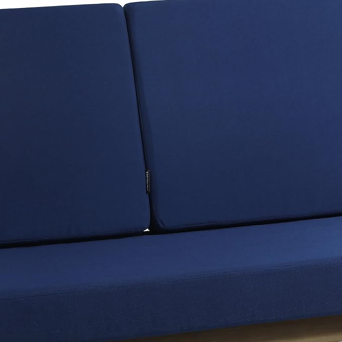 Outdoor Furniture Patio Couch, Weather Resistant Patio Loveseat Sofa Couch with Removable Cushion & Pillows, Teak Wood Frame for Porch & Backyard Seating - Navy