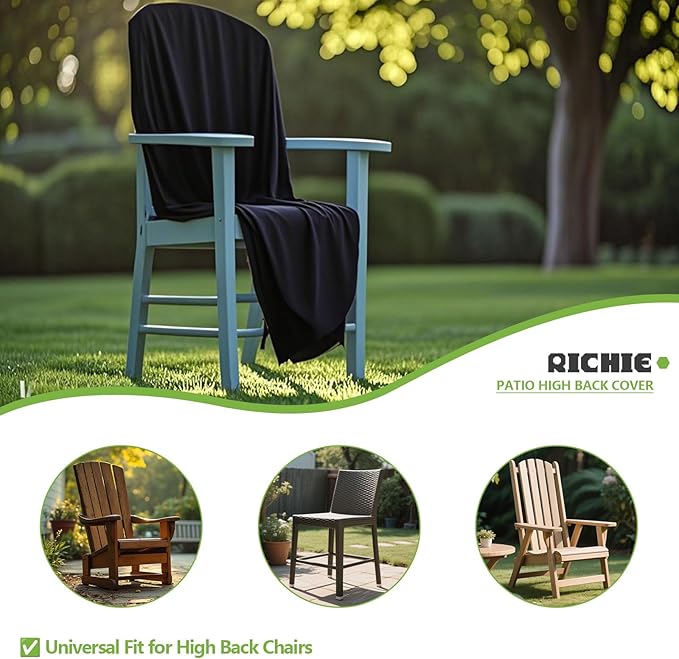 RICHIE High Back Patio Chair Cover - Heavy Duty Waterproof Outdoor Covers, All Weather Patio Furniture Covers for Stackable Chairs, 27”W x34”D x34”H (2 Pack)