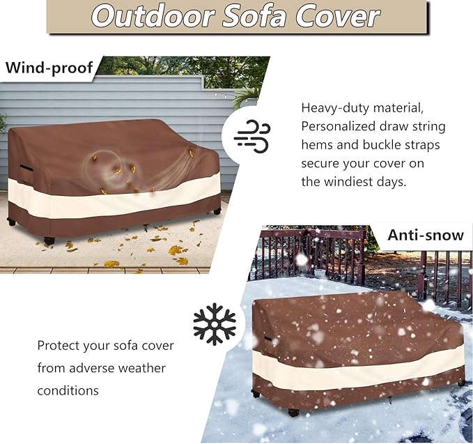 3-Seater Patio Sofa Covers, Outdoor Couch Cover Fits up to 79" W x 38" D x 35" H, Heavy Duty Waterproof Patio Furniture Covers,Brown