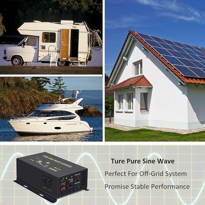 WZRELB 500W 24V 120V Pure Sine Wave Power Inverter with 2 AC Outlets Wired Remote Control (RBP-50024WR)
