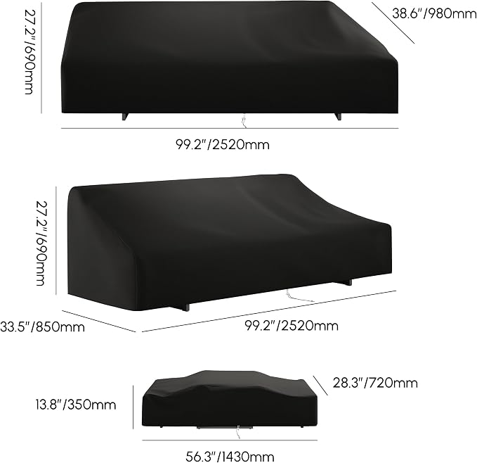 homary 4-Piece Modular Outdoor Sofa Set, Aluminum & Teak Patio Conversation Set with 600D Waterproof Covers, Adjustable Backrests, Fade-Resistant Cushions for Patio, Balcony, Deck