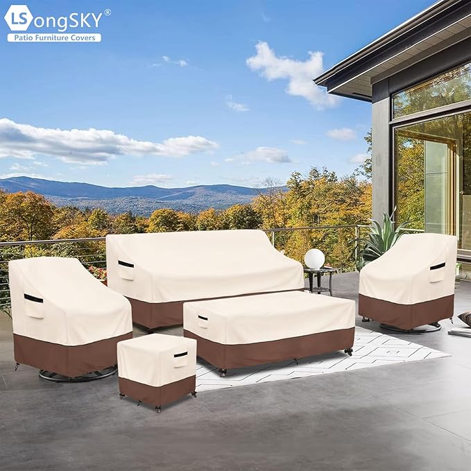 Patio 3-Seater Sofa Cover,Outdoor Couch Cover Fits up to 76W x 32.5D x 33H Inches,100% Waterproof Heavy Duty Patio Furniture Covers,Beige&Brown