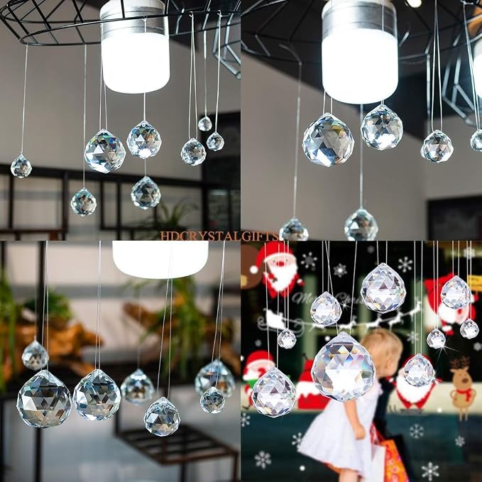 48pcs Clear Faceted Crystal Ball Prism 1.2"/30mm Glass Prism Suncatcher | Rainbow Maker,Hanging Crystals Prisms for Windows Home Garden Decor,Sun Catcher Indoor Window,Large Beads For Suncatcher