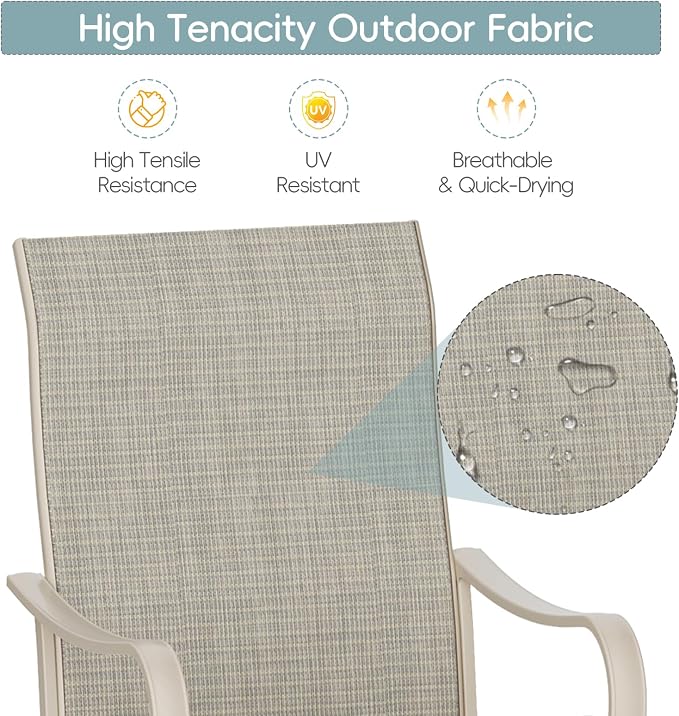 5 Piece Patio Dining Set for 4 Swivel Chairs and 42” Round Metal Table with Umbrella Hole, All Weather Patio Dining Furniture Set for Deck Lawn Backyard, Sandshell