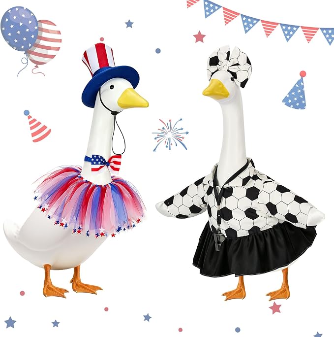 2 Set Porch Goose Outfits Football Referee Clothes Fit 23" Geese Statue | Plastic/Cement/Concrete Goose Costume World Cup for Garden, Patio, Yard & Lawn Decor