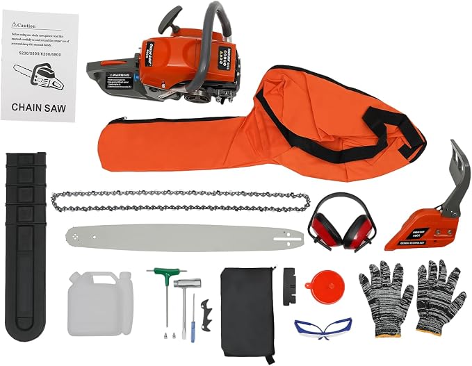 22 Inch Gas Powered Chainsaw 60CC 2-Stroke Gas Powered Engine Chainsaw Kit, Handheld Cordless Petrol Chain Saw with Complete Accessories for Outdoor Tree Wood Cutting