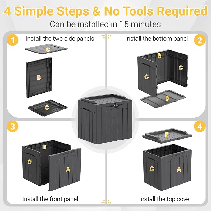 Greesum Outdoor Storage Box 31 Gallon Storage Box with Lid for Patio Furniture, Garden Tools, Pool Supplies, Waterproof and UV Resistant, Lockable, Dark Grey