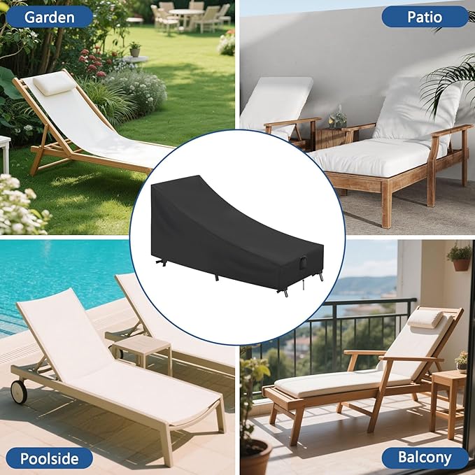 Outdoor Patio Chaise Lounge Covers, 2 Pack Waterproof Lounge Chair Covers for Patio Furniture, Swimming Pool Lounge Chairs Cover - 80 x 28 x 32 Inch