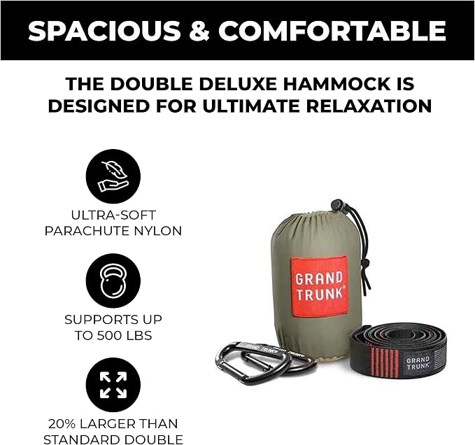 Grand Trunk Double Deluxe Hammock, 11 ft, 500 lb, Lightweight