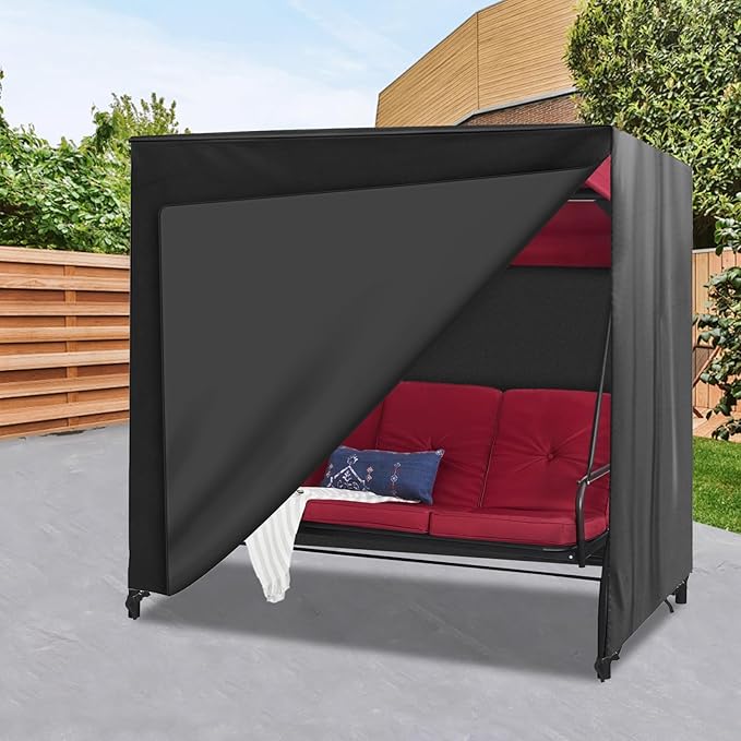 Outdoor Swing Cover Triple Seater Hammock Cover for Porch Swing Canopy Glider Chair and Other Patio Furniture Covers All Weather Protection (Black, 87L x 60W x72H)