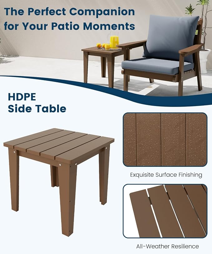 FOOWIN 7-Piece Patio Furniture Set, HDPE All-Weather Outdoor Conversation Set with Thick Cushions, Sectional Patio Sofa Furniture for Deck, Porch, Lawn, Garden, Brown Frame & Grey Cushion
