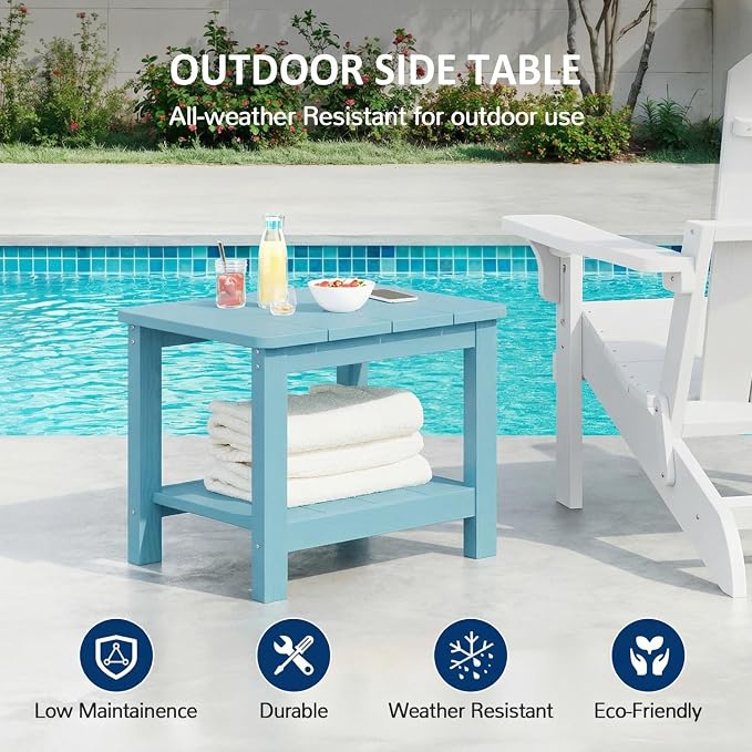 Patio Chairs Set, 3 Pieces Weatherproof HIPS Outdoor Furniture, Patio Chairs Conversation Sets with Side Table for Garden Porch Lawn & Backyard (Lake Blue)