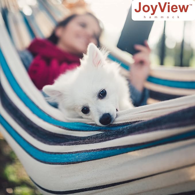 JoyView Brazilian Hammock for Single Person Portable Hammock with Hanging Ropes & Carry Bag Large 78.8x39.4” for Patio 300LBS Capacity Perfect for Outdoor/Indoor - Coastal Breeze