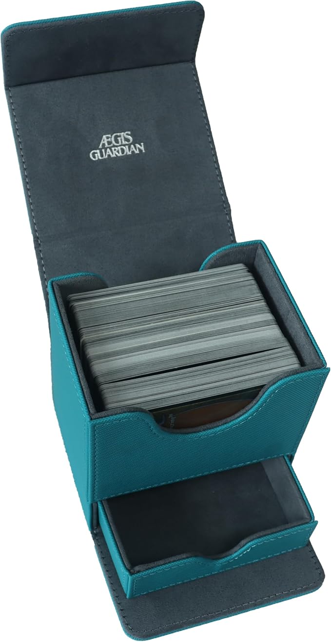 AEGIS GUARDIAN Card Deck Box with Dice Tray for MTG Cards, Commander Deck Box fit 150+ Sleeved Cards, PU Leather Card Storage Box Strong Magnet Deck Game Case for TCG CCG, Turquoise