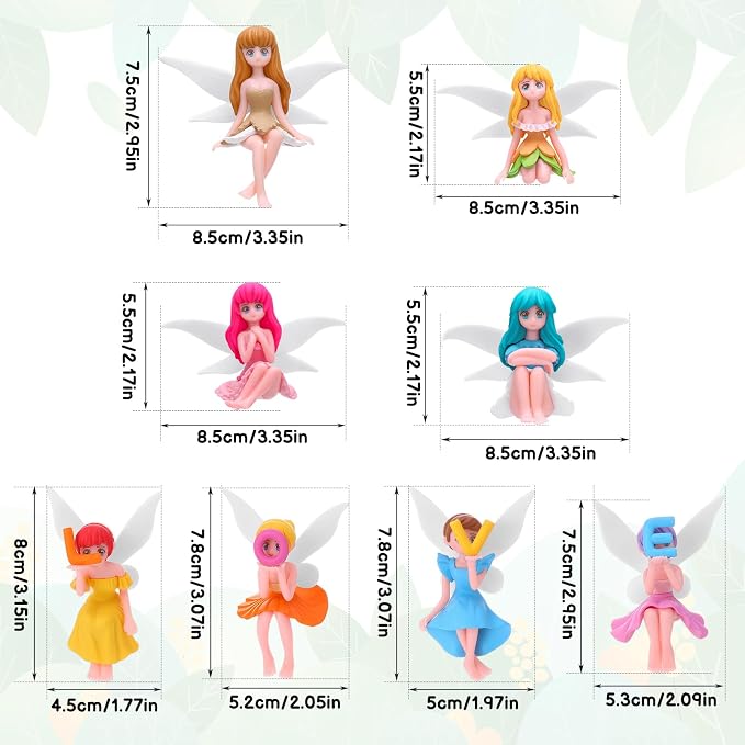Miniature Fairy Figurines, 8 Pcs Hand-Painted Small Flower Fairies with Wings for Garden Decor, Cake Topper & Landscapes(Love)