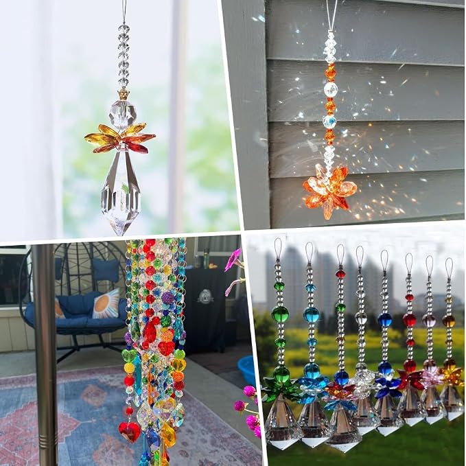 120Pcs 14mm Glass Octagon Crystal Beads 2 Hole Crystal Prism Beads Chocolate Chandelier Replacement Parts Links Suncatcher Faceted Spacer for DIY Lamp Hanging Pendant Jewelry Making Crafts