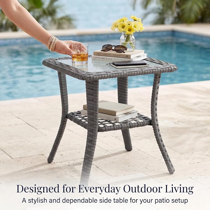 12-Piece Outdoor Patio Furniture Set, Grey Wicker Conversation Set with 2 Sofas, 4 Swivel Chairs, 4 Ottomans and 2 Side Tables, 6-Inch Beige Cushions for Deck, Backyard, Poolside
